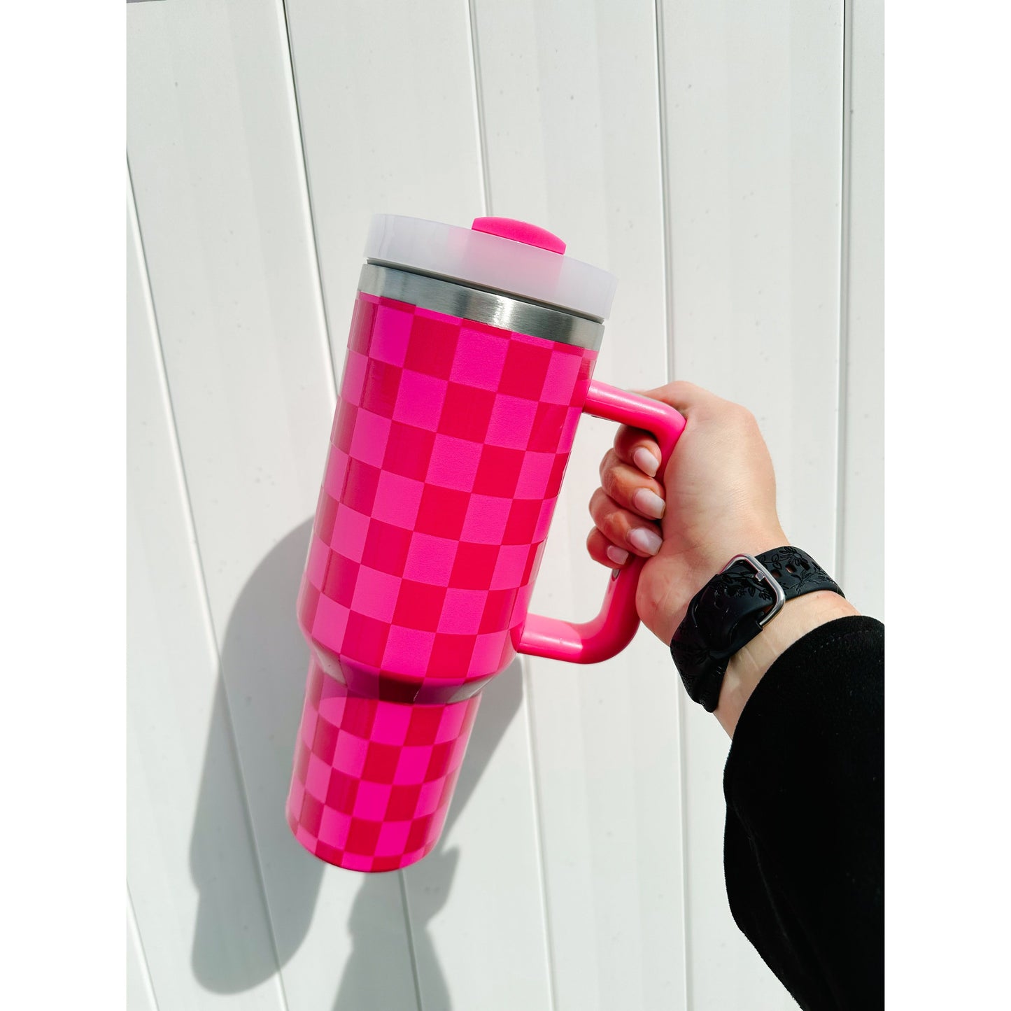 Hot Pink Checkered Tumbler