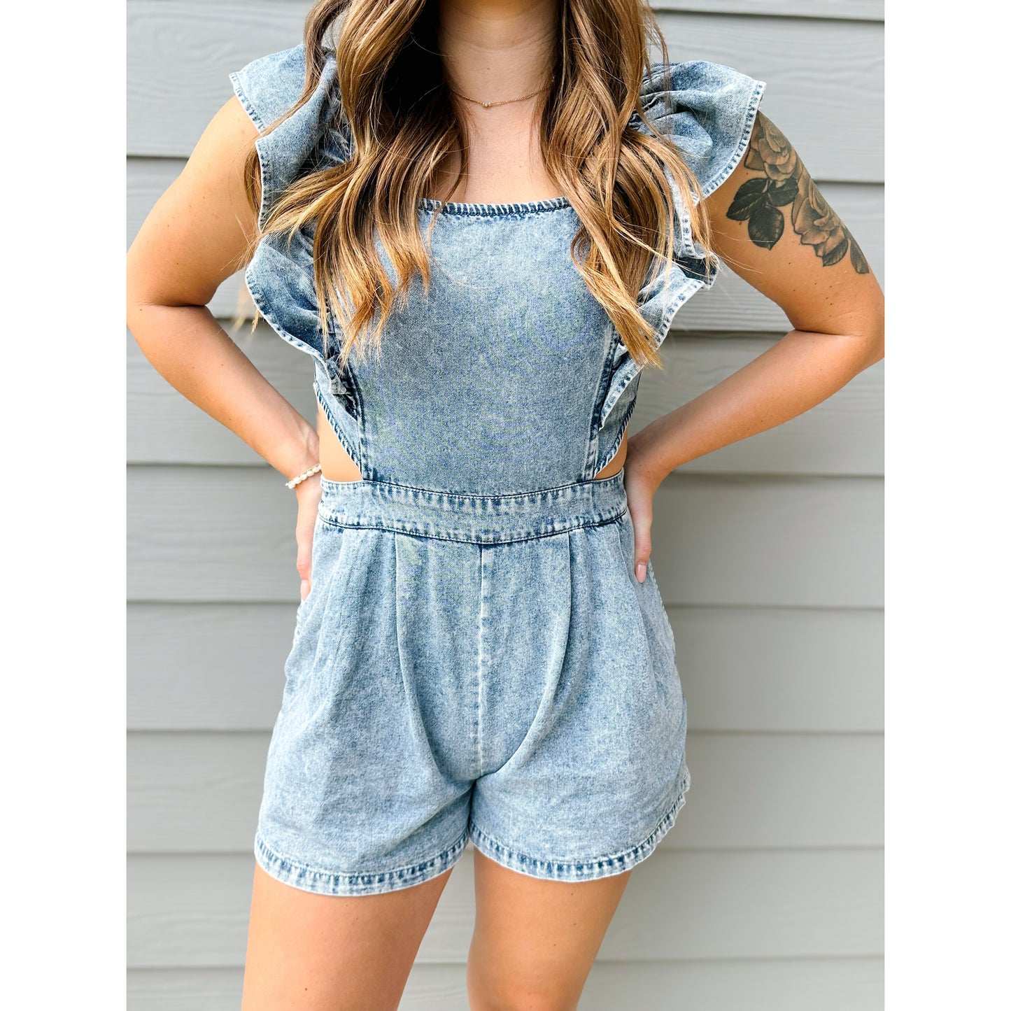 Best Intentions Ruffled Denim Romper