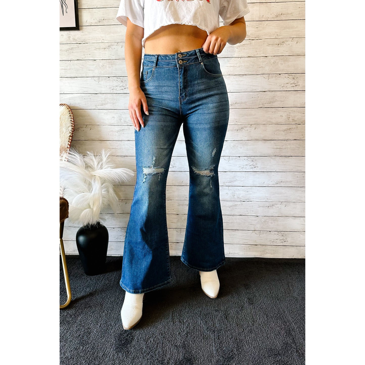 Double Button Fly Flare Jeans