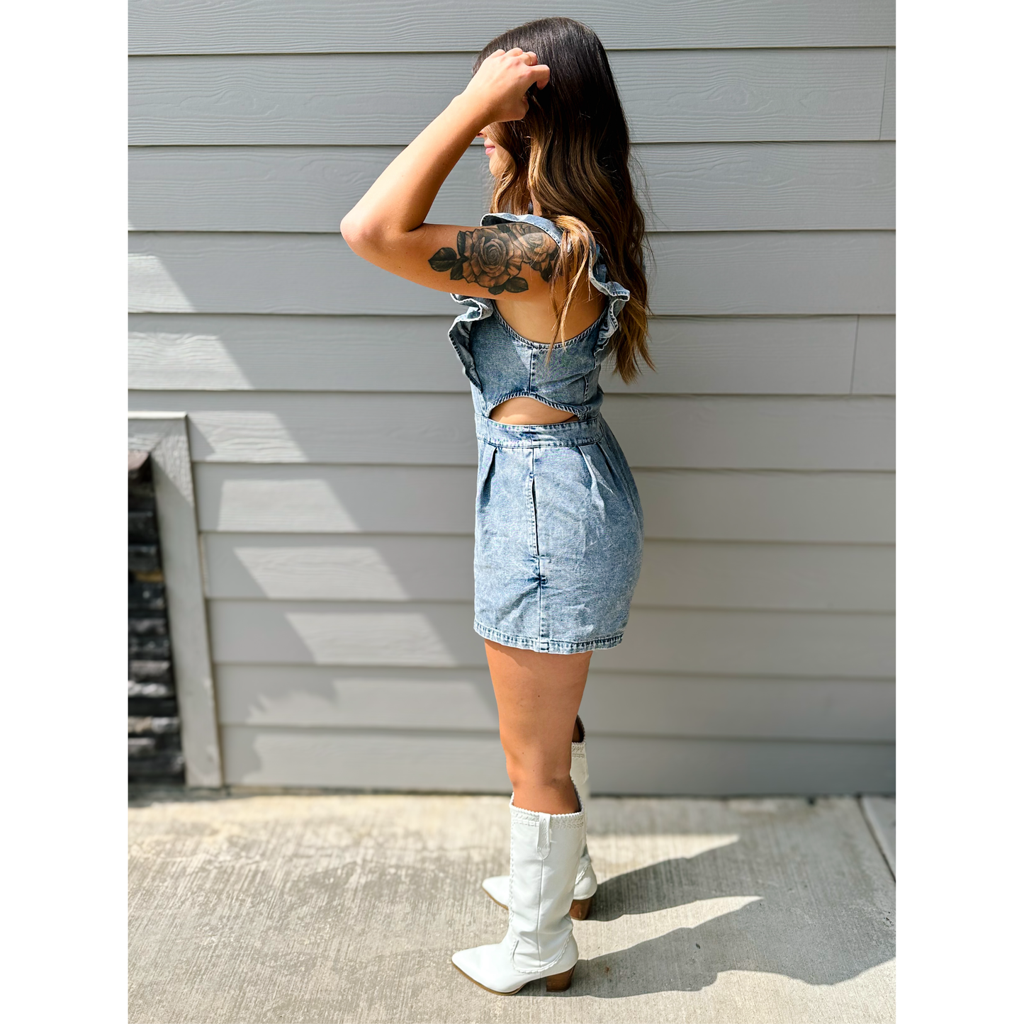 Best Intentions Ruffled Denim Romper