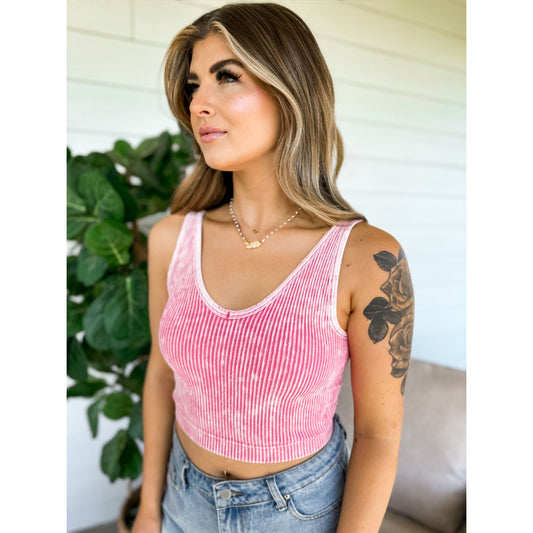 Chasing Sun Cropped Ribbed Tank (Pink)