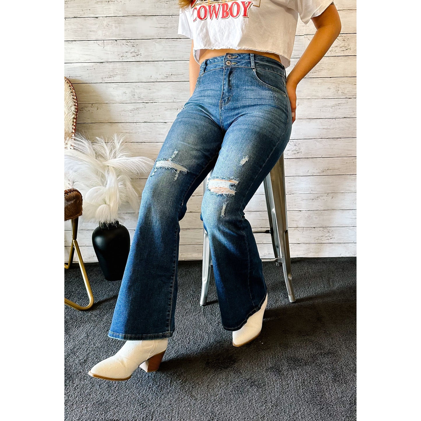 Double Button Fly Flare Jeans