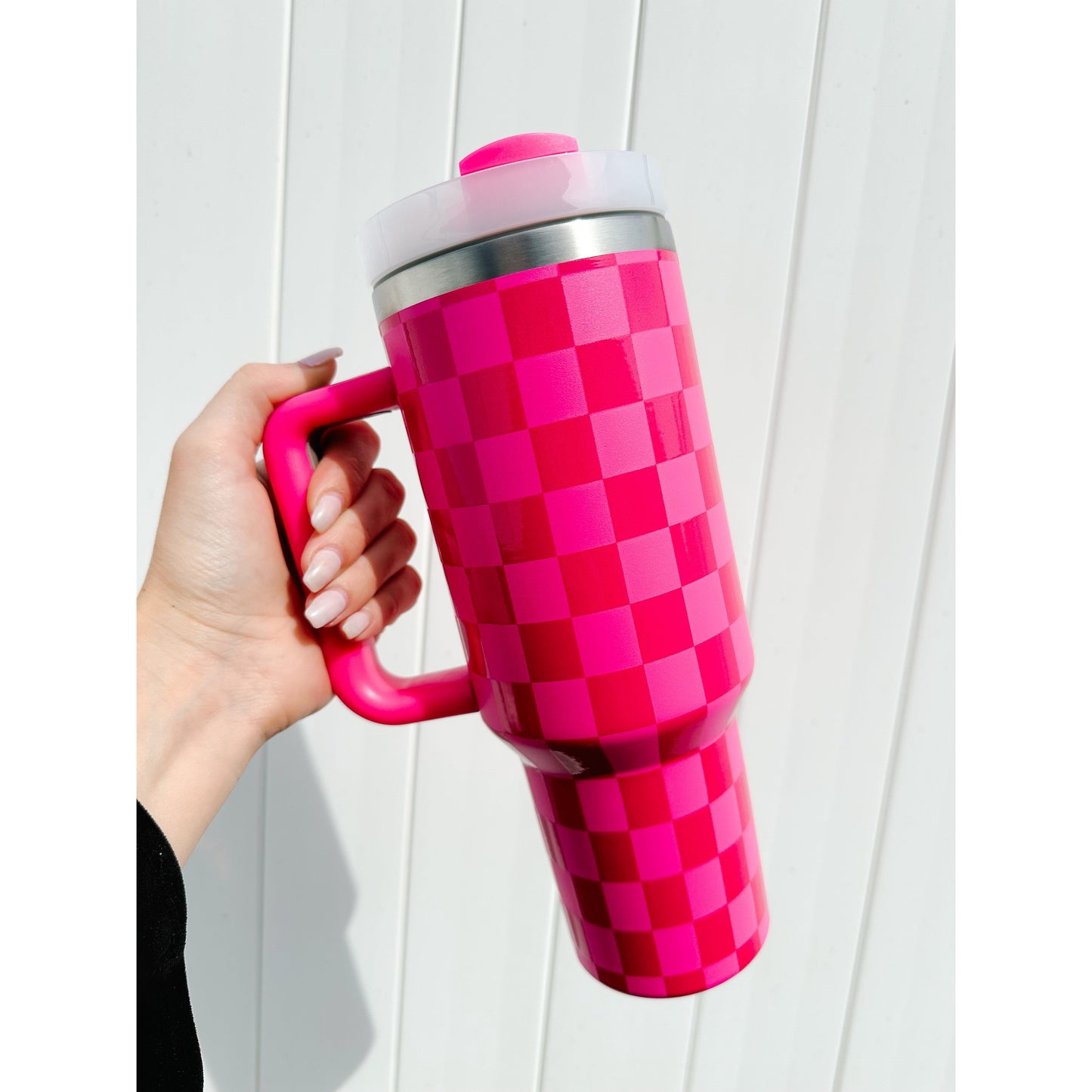 Hot Pink Checkered Tumbler