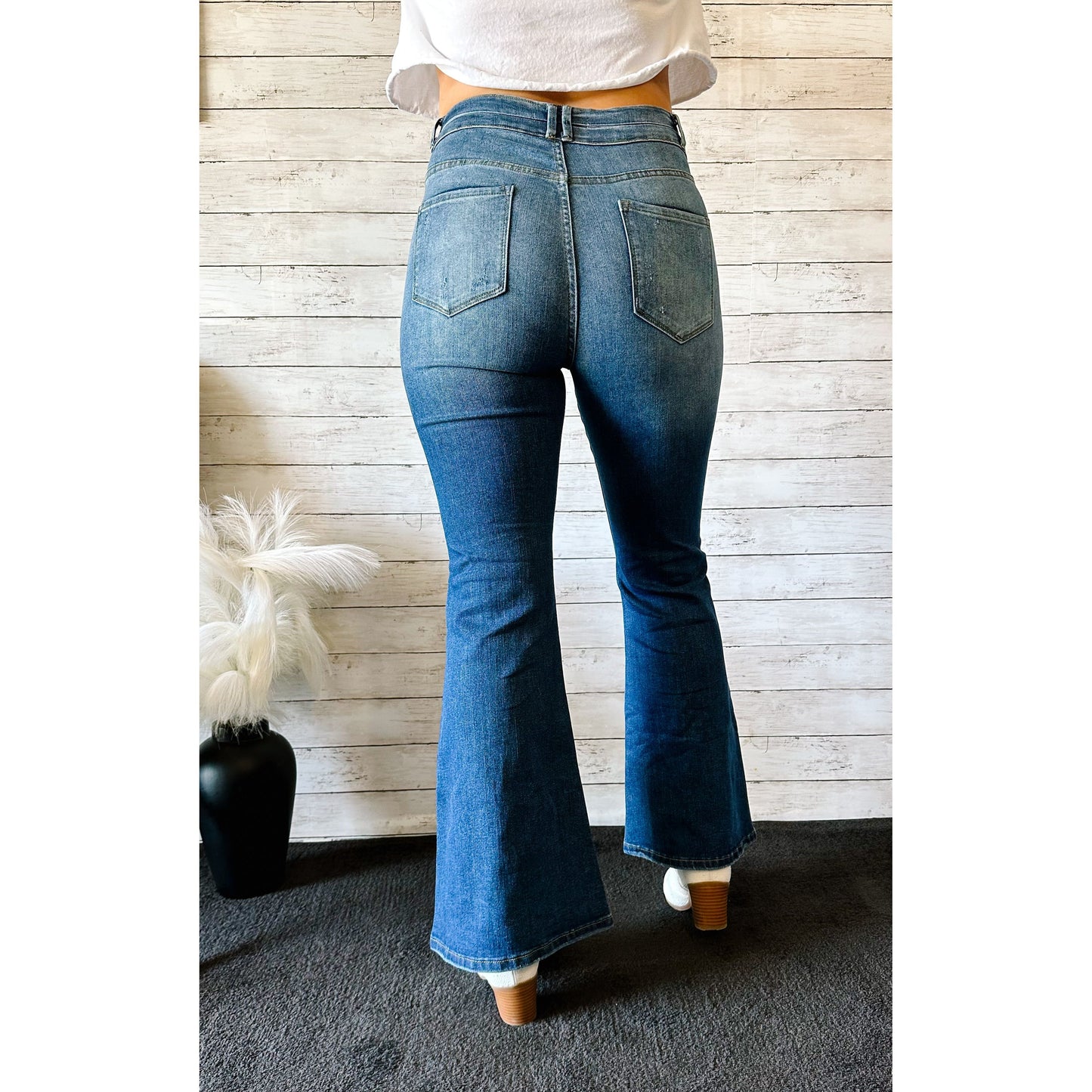 Double Button Fly Flare Jeans