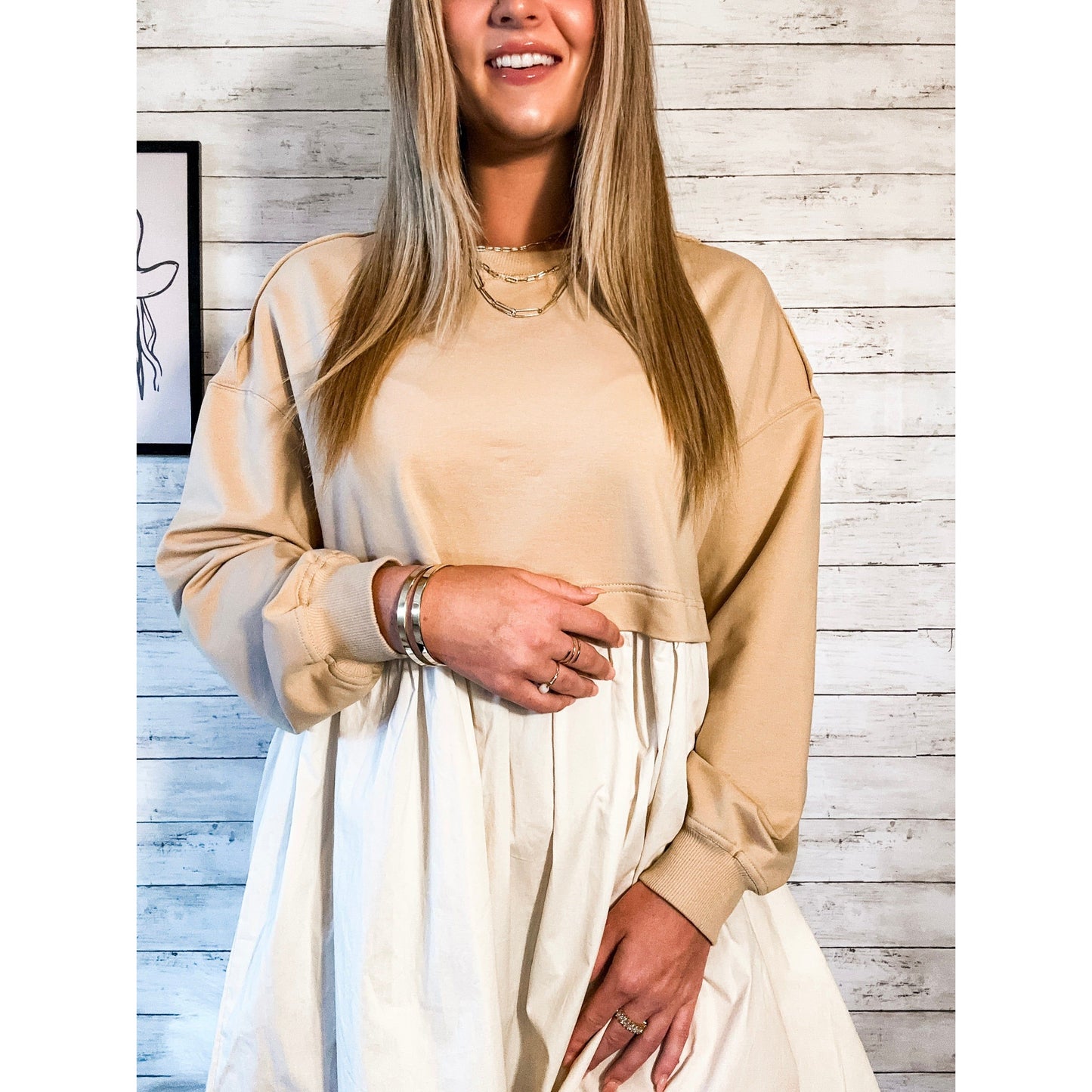 Neutral Sweatshirt Mini Dress