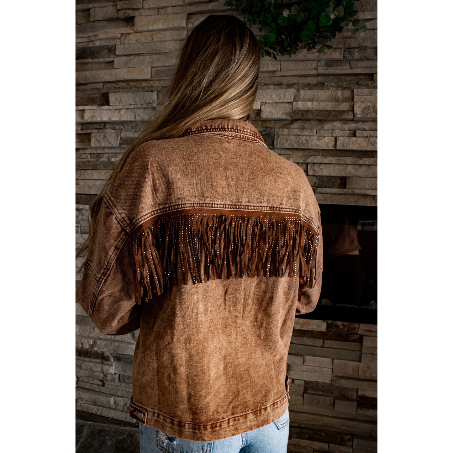 Mocha Rhinestone Fringe Jacket