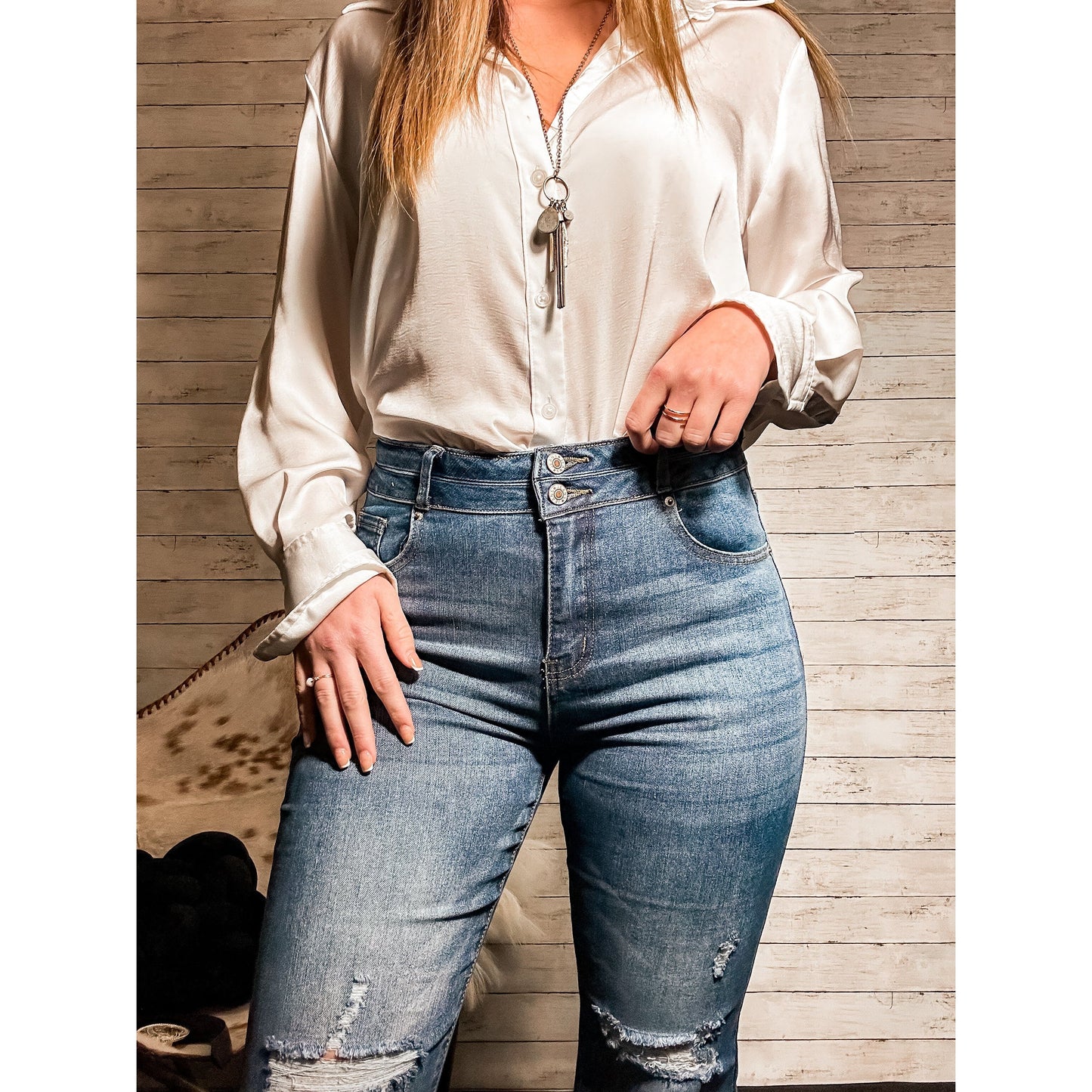 Double Button Fly Flare Jeans